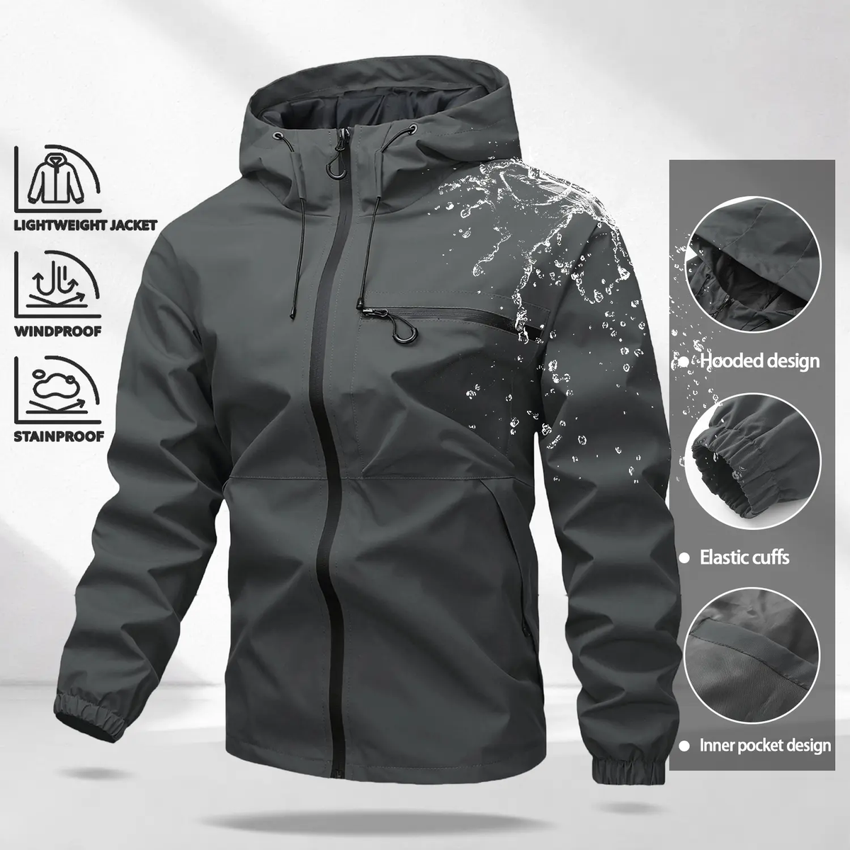 Unisex All-Weather Jacket—Waterproof and Windproof Lightweight Outdoor Hooded Jacket with Adjustable Cuffs