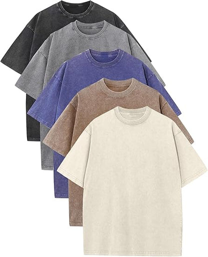 Men’s Oversized Vintage Acid-Wash T-Shirt Heavyweight Cotton Streetwear for Gym & Everyday Wear