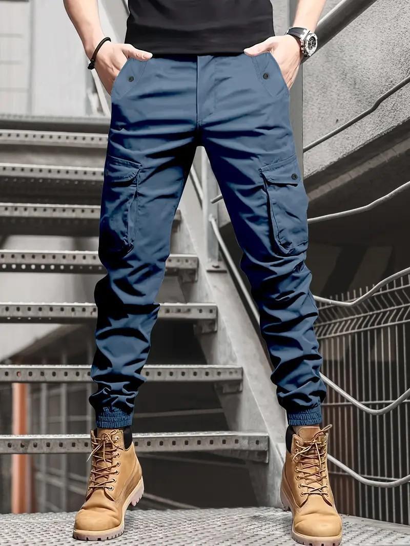 Men's Heavyweight Pants Compatible with Leggings - Workwear Trousers, Multi-Pocket Outdoor Pants with Belt Loop Closure and No Zipper, Suitable for Winter (Solid Color) - Machine Washable