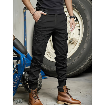 Men's Heavyweight Pants Compatible with Leggings - Workwear Trousers, Multi-Pocket Outdoor Pants with Belt Loop Closure and No Zipper, Suitable for Winter (Solid Color) - Machine Washable