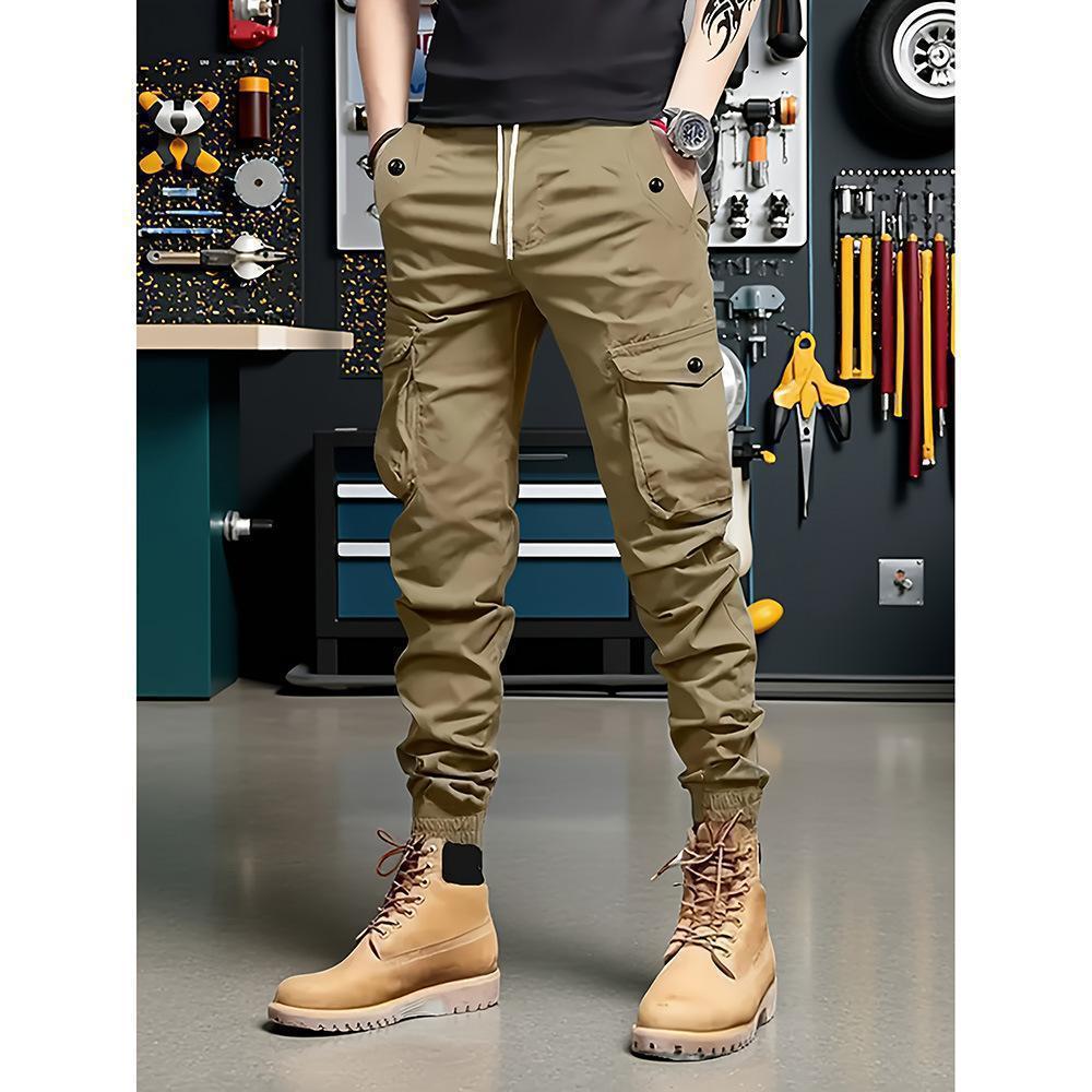 Men's Heavyweight Pants Compatible with Leggings - Workwear Trousers, Multi-Pocket Outdoor Pants with Belt Loop Closure and No Zipper, Suitable for Winter (Solid Color) - Machine Washable
