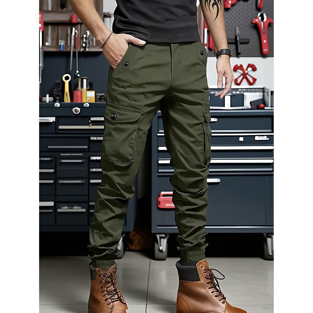 Men's Heavyweight Pants Compatible with Leggings - Workwear Trousers, Multi-Pocket Outdoor Pants with Belt Loop Closure and No Zipper, Suitable for Winter (Solid Color) - Machine Washable