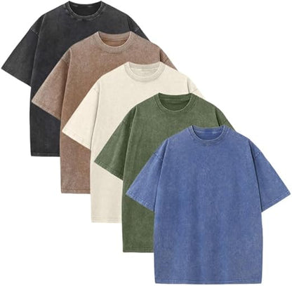 Men’s Oversized Vintage Acid-Wash T-Shirt Heavyweight Cotton Streetwear for Gym & Everyday Wear