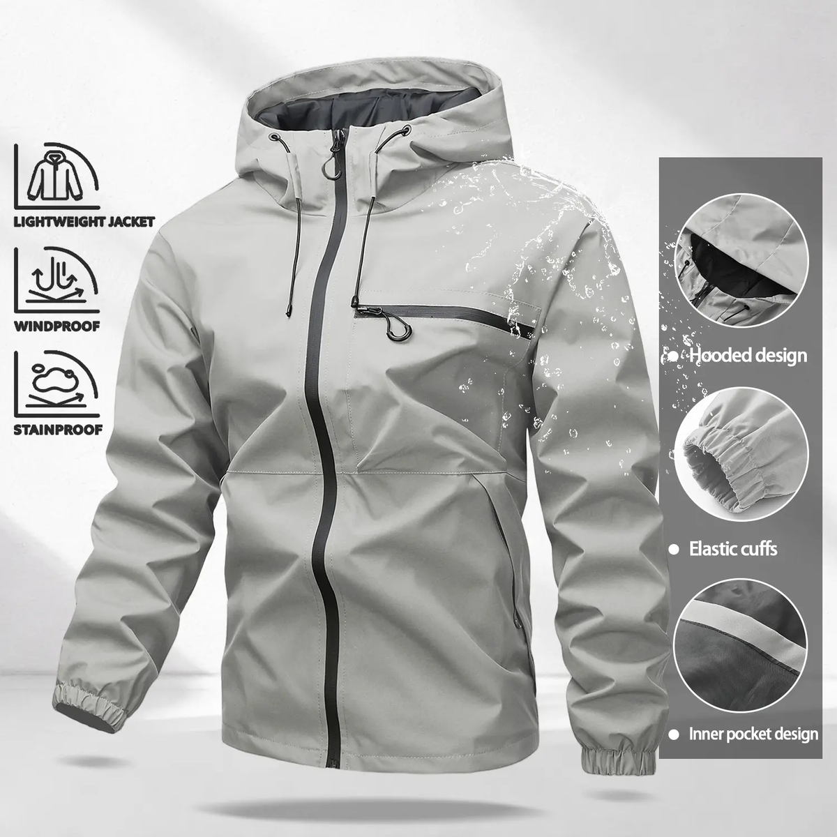 Unisex All-Weather Jacket—Waterproof and Windproof Lightweight Outdoor Hooded Jacket with Adjustable Cuffs