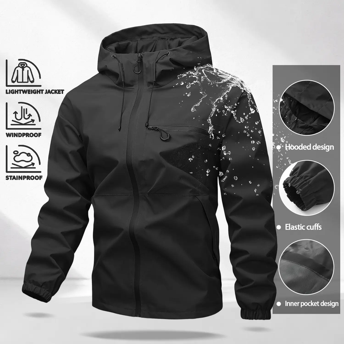 Unisex All-Weather Jacket—Waterproof and Windproof Lightweight Outdoor Hooded Jacket with Adjustable Cuffs