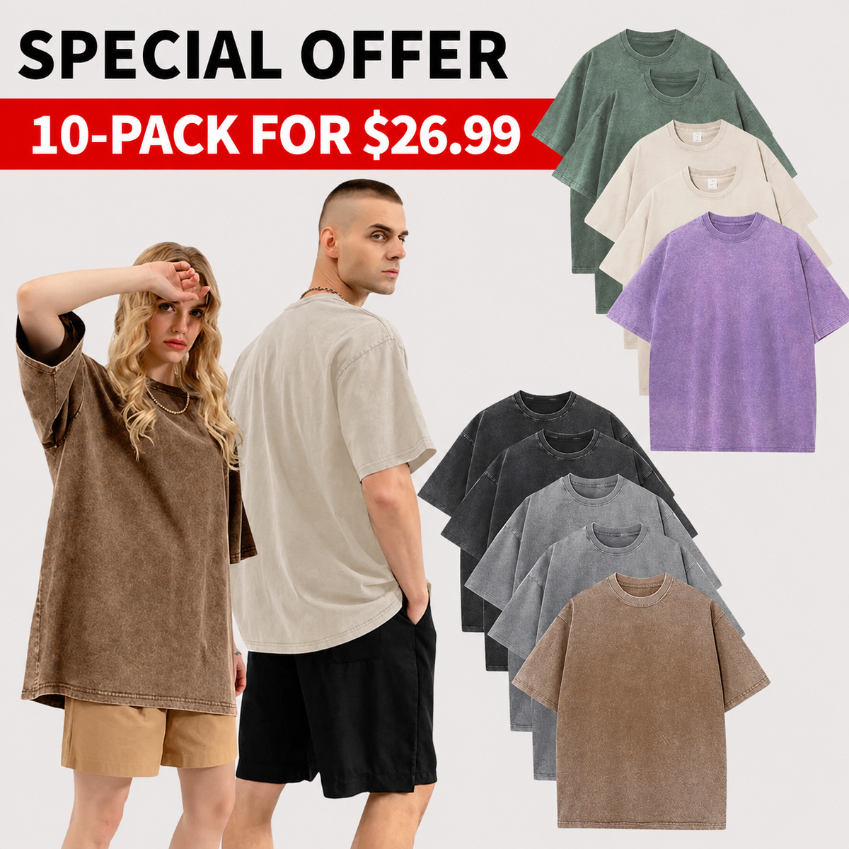 Men’s Oversized Vintage Acid-Wash T-Shirt Heavyweight Cotton Streetwear for Gym & Everyday Wear