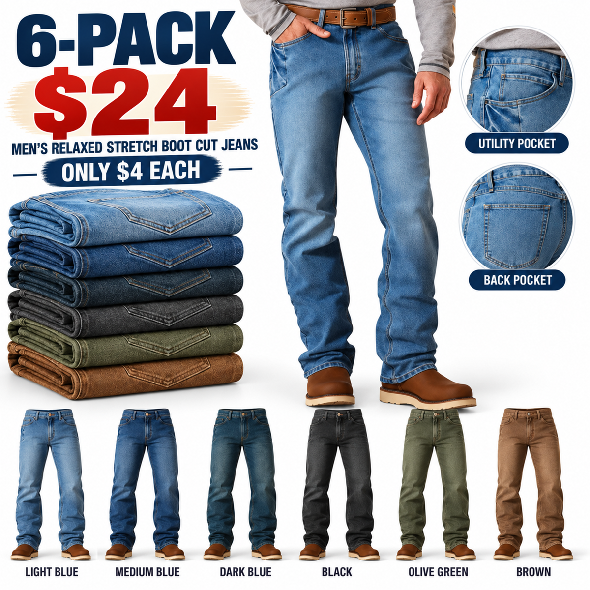 🔥 BESTSELLER Men's Relaxed Stretch Boot Cut Jeans