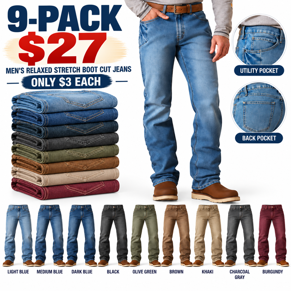🔥 BESTSELLER Men's Relaxed Stretch Boot Cut Jeans