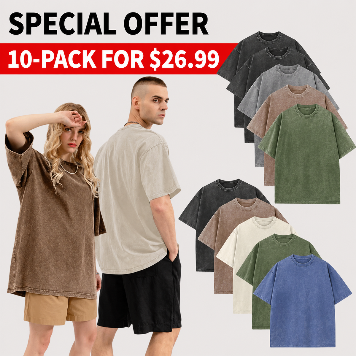 Men’s Oversized Vintage Acid-Wash T-Shirt Heavyweight Cotton Streetwear for Gym & Everyday Wear
