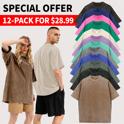 Men’s Oversized Vintage Acid-Wash T-Shirt Heavyweight Cotton Streetwear for Gym & Everyday Wear