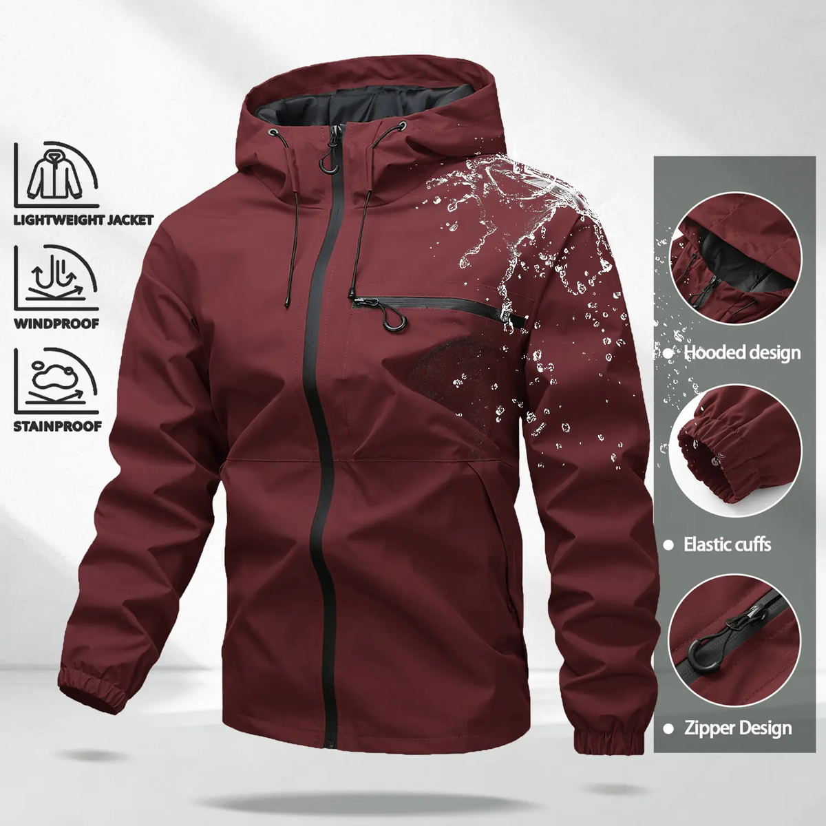Unisex All-Weather Jacket—Waterproof and Windproof Lightweight Outdoor Hooded Jacket with Adjustable Cuffs